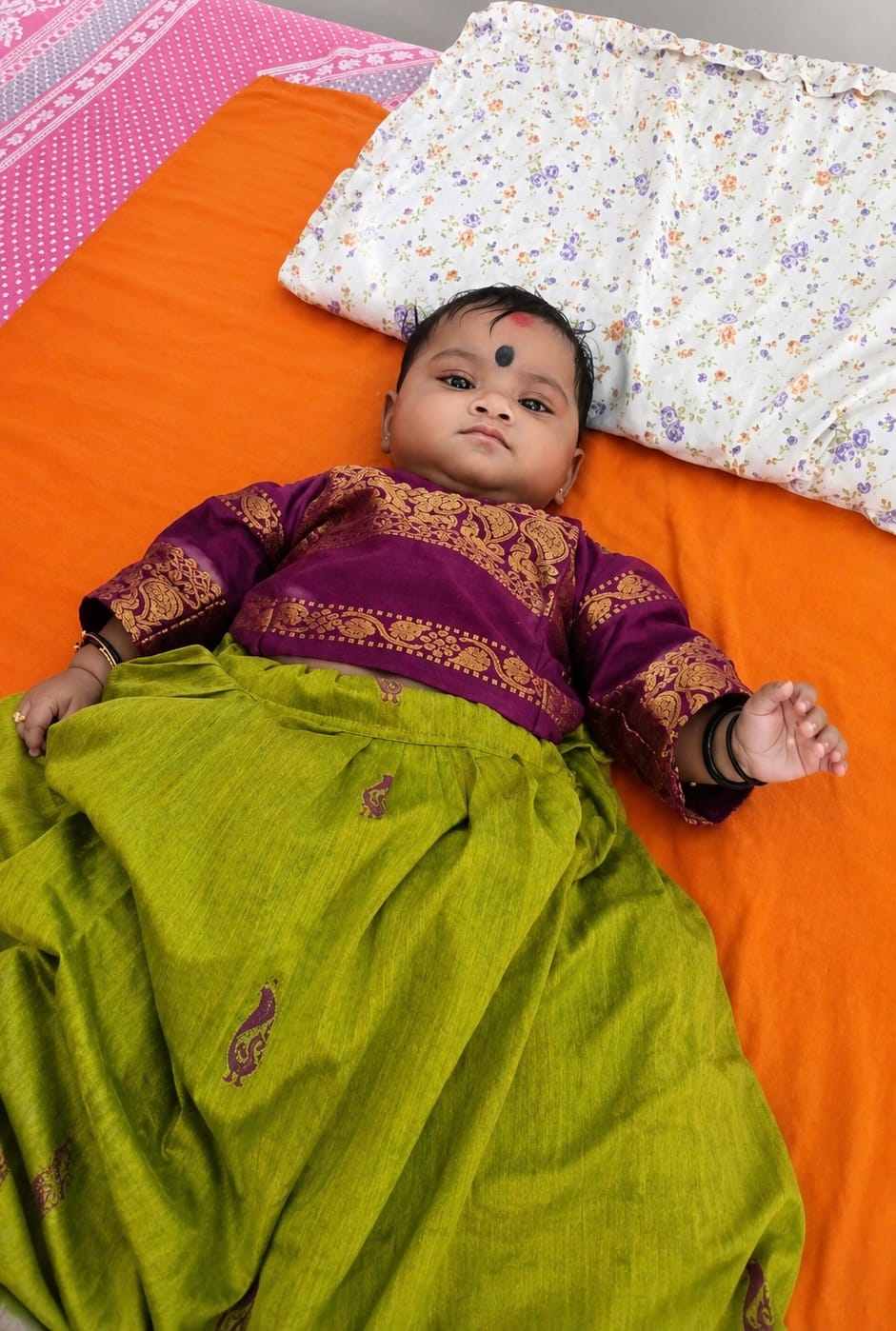 Customer photo review of Green and Wine traditional full sleeve pavadai set for Baby Girl