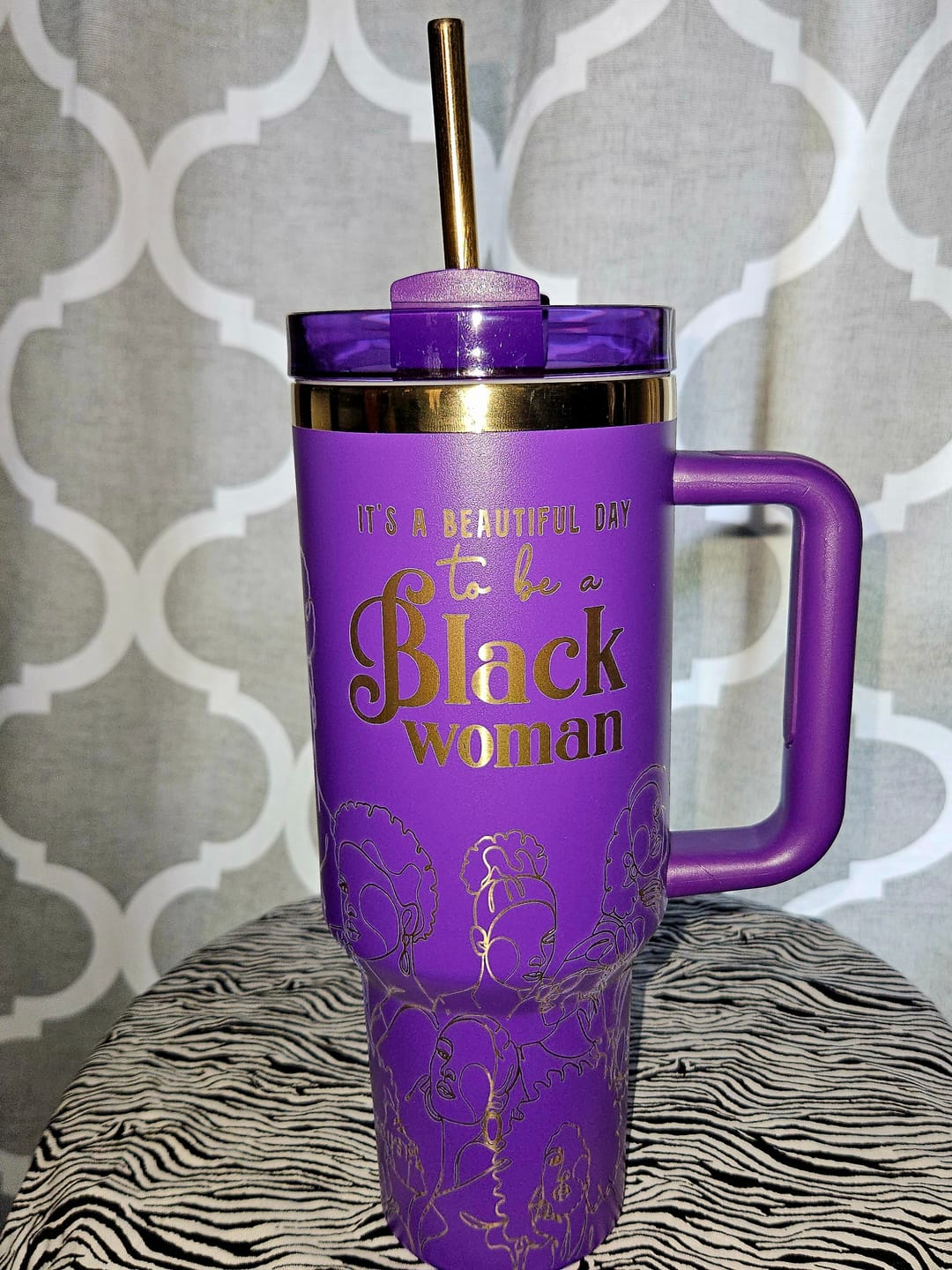 Customer photo review of "Purple Reign" FlowSip™ Insulated Tumbler – It's a Beautiful Day to Be a Black Woman