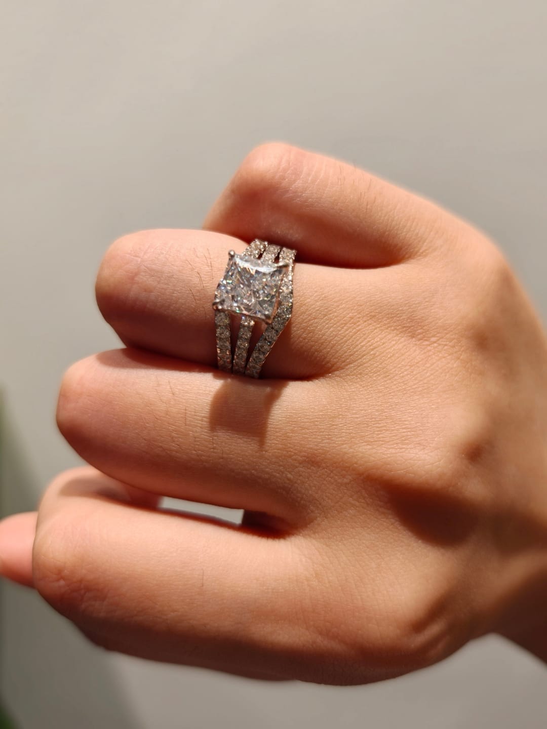 Customer photo review of S925 2.0Ct Princess Cut Insert 2PC Wedding Ring Set In Sterling Silver Engagement Ring with Enhancer Band