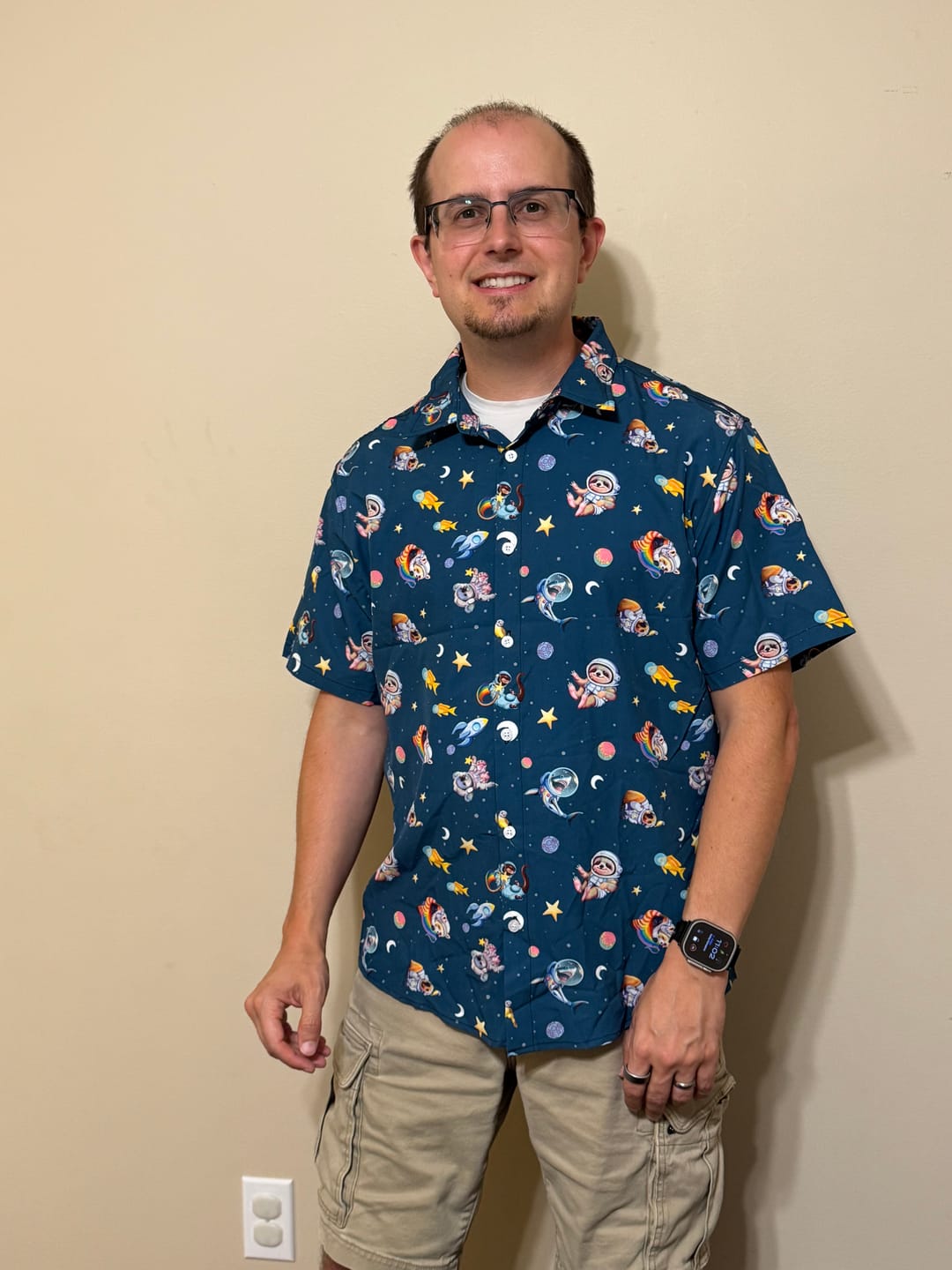 Customer photo review of Animal Astronauts in Space Button Up Shirt