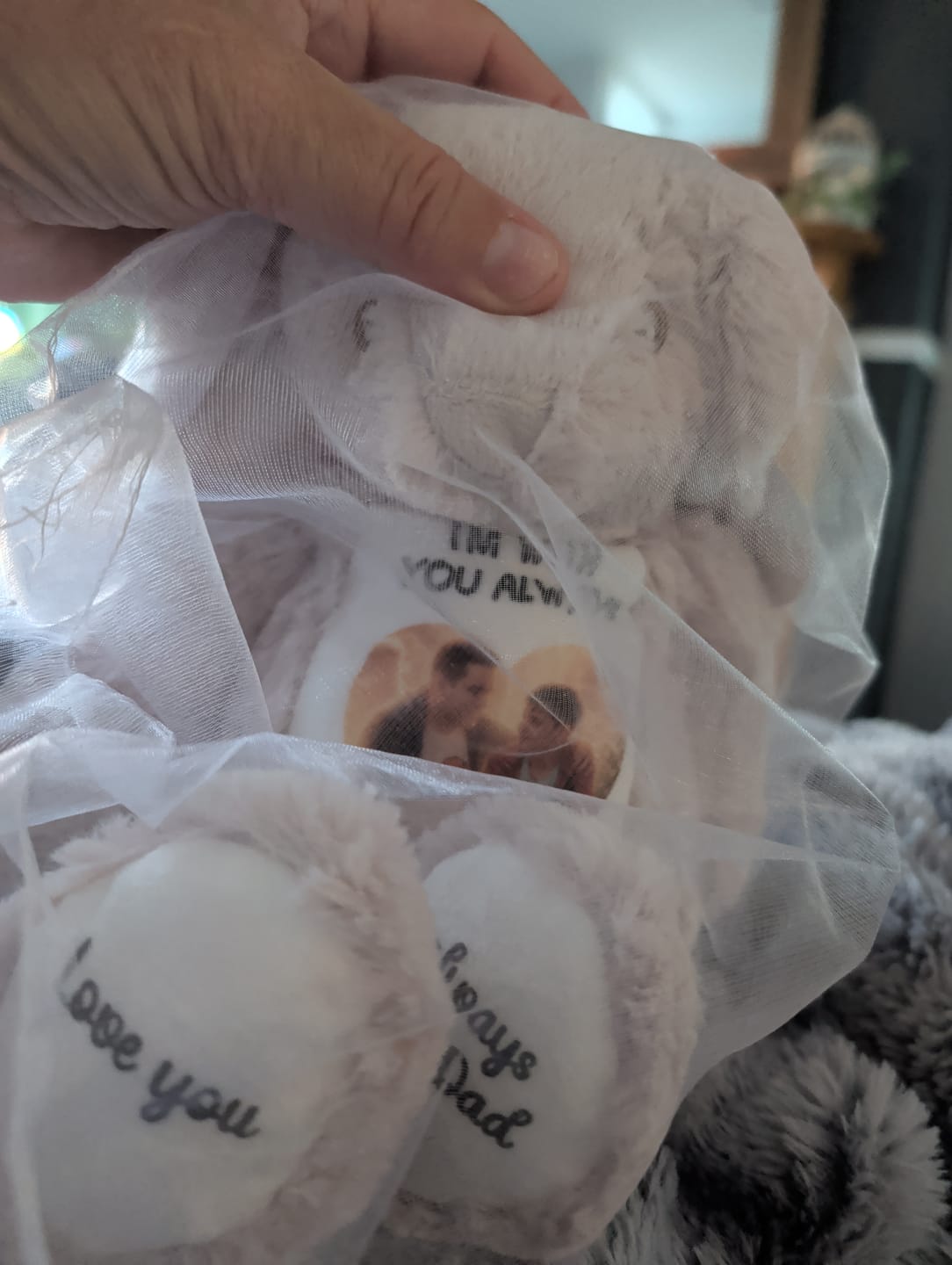 Customer photo review of A Cuddle from Heaven Personalised Photo Teddy Bear