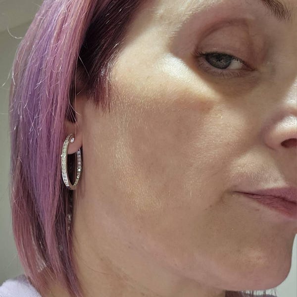 Customer photo review of Volara Medium 2.10 CTW Moissanite Hoop Earrings