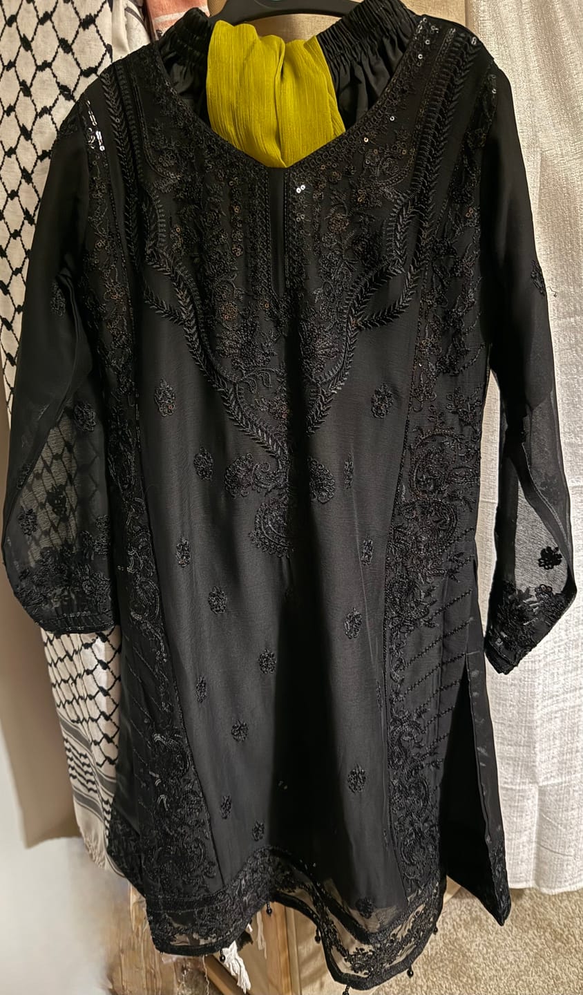 Customer photo review of RGZ4018 Readymade Black/Mehndi Chiffon suit Mummy and Me