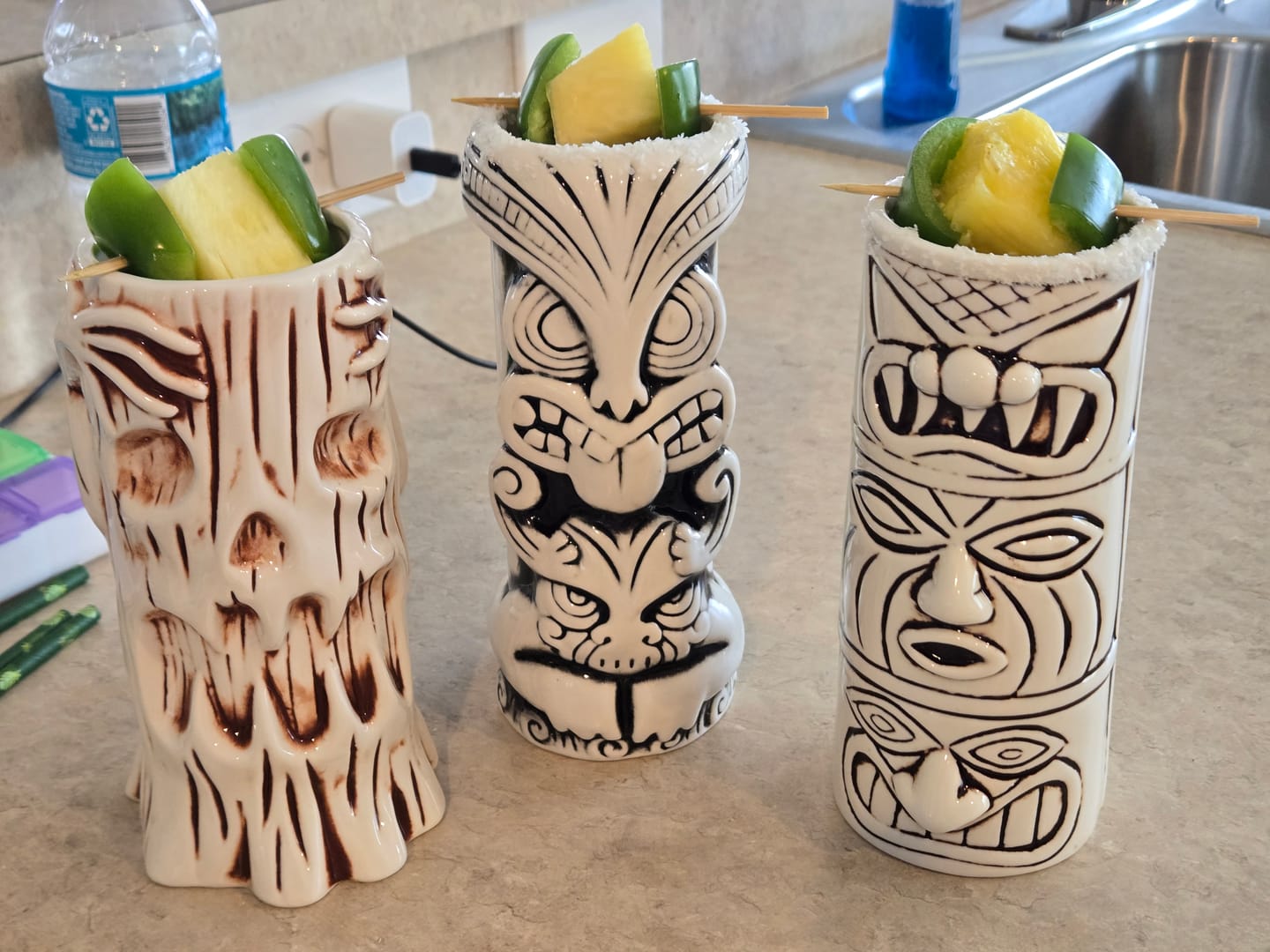 Customer photo review of Ceramic Tiki Mugs, Set of 8 - 18-23.5oz - Perfect for Exotic Cocktails, Iced Tea, Soda, Mai Tai, Long Island