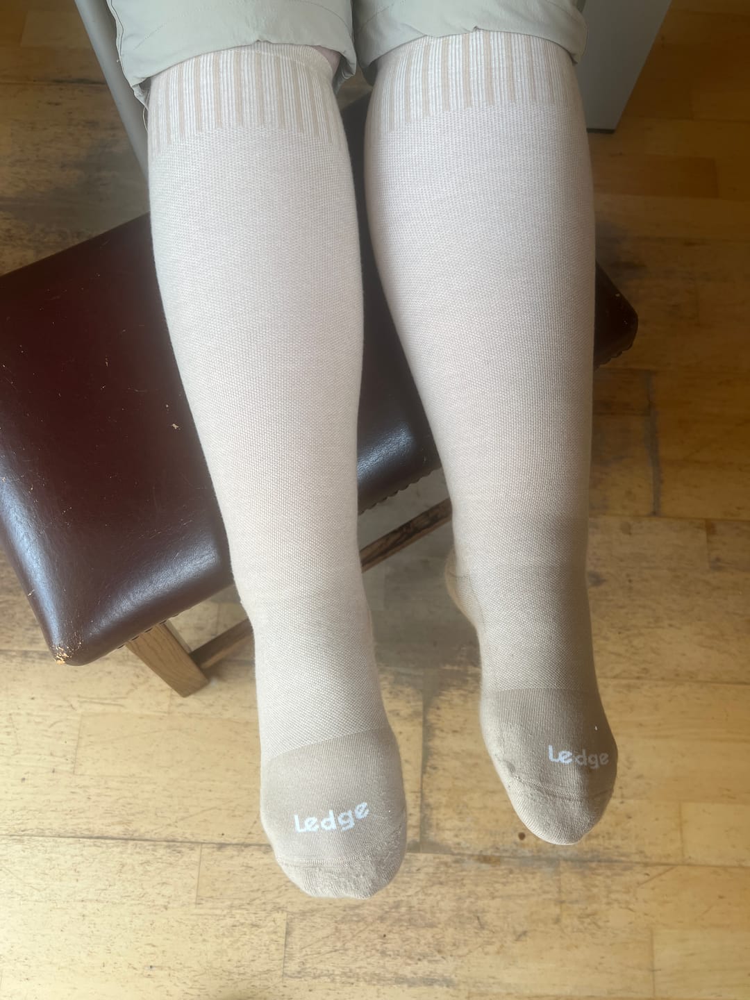 Customer photo review of Essential Compression Socks Warm Taupe