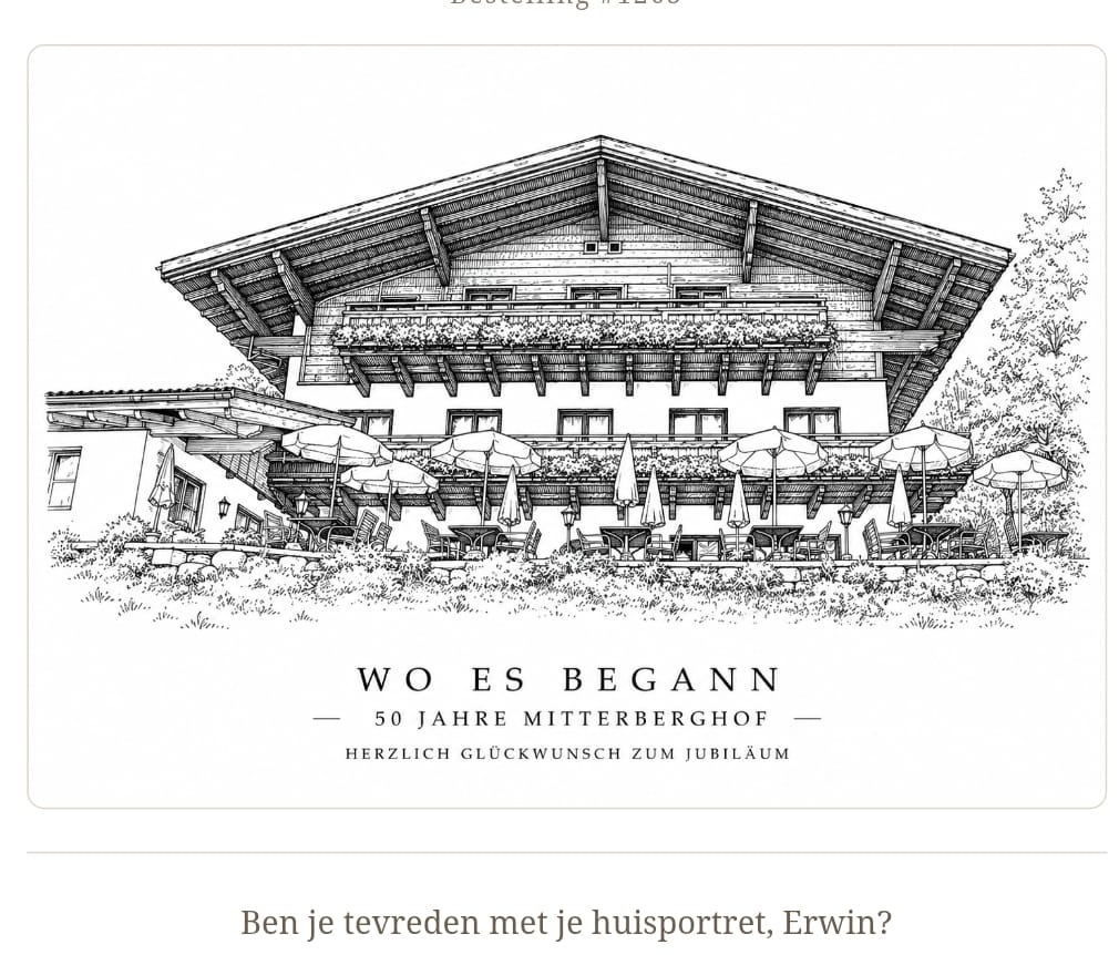 Customer photo review of Huisportret – Lijntekening (zwart-wit)