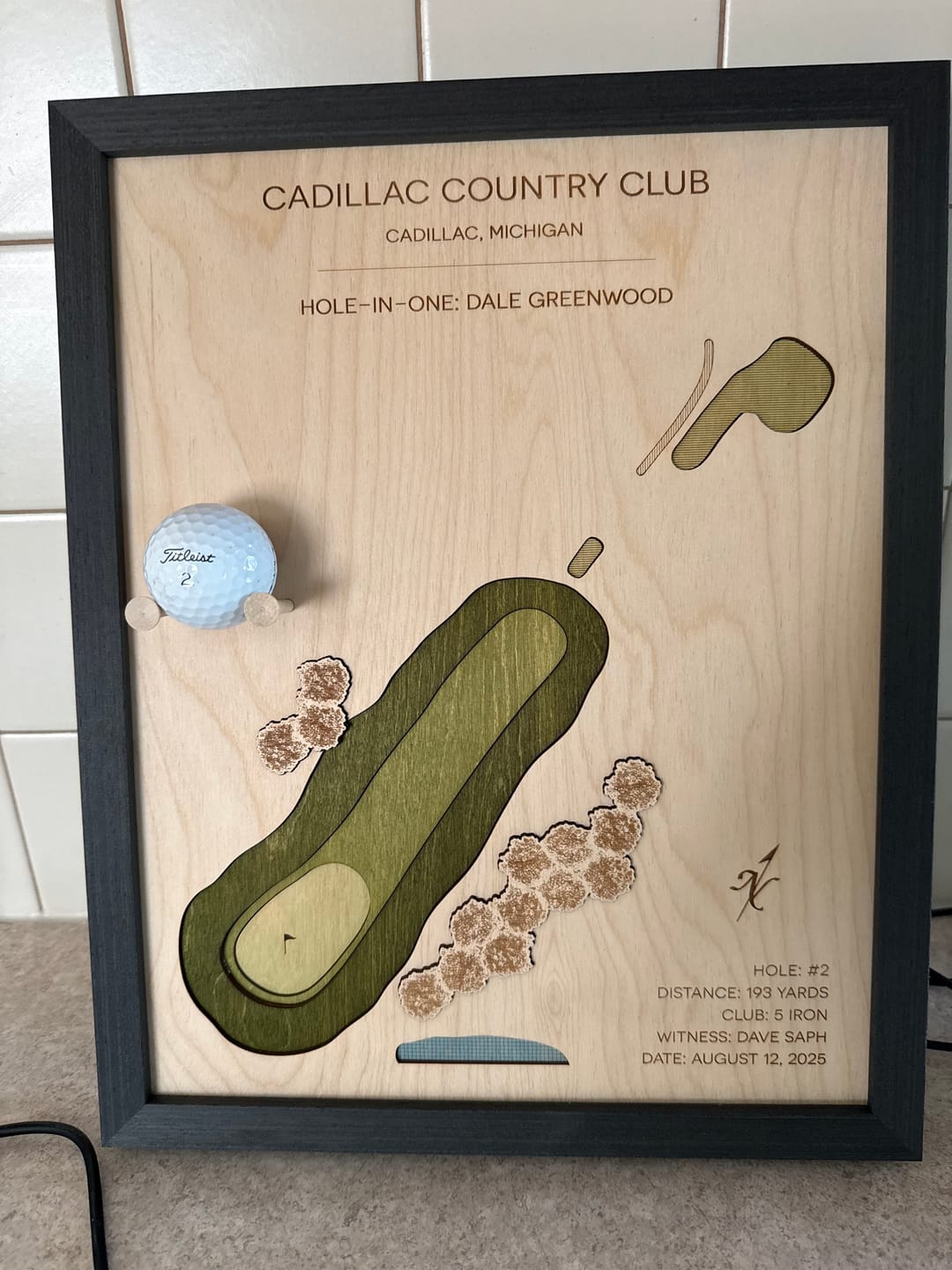 Customer photo review of Personalized Hole-in-One | Single Hole Golf Art