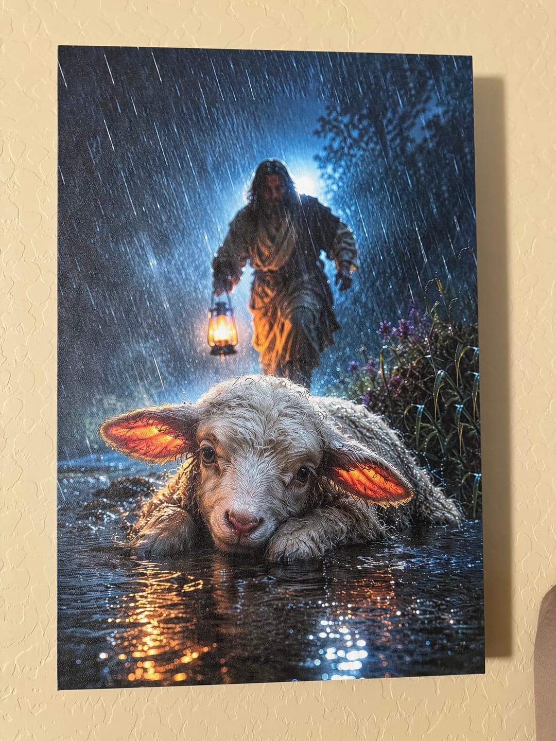 Customer photo review of Jesus Rescues the Lost Lamb in the Storm - Christian Wall Art Canvas