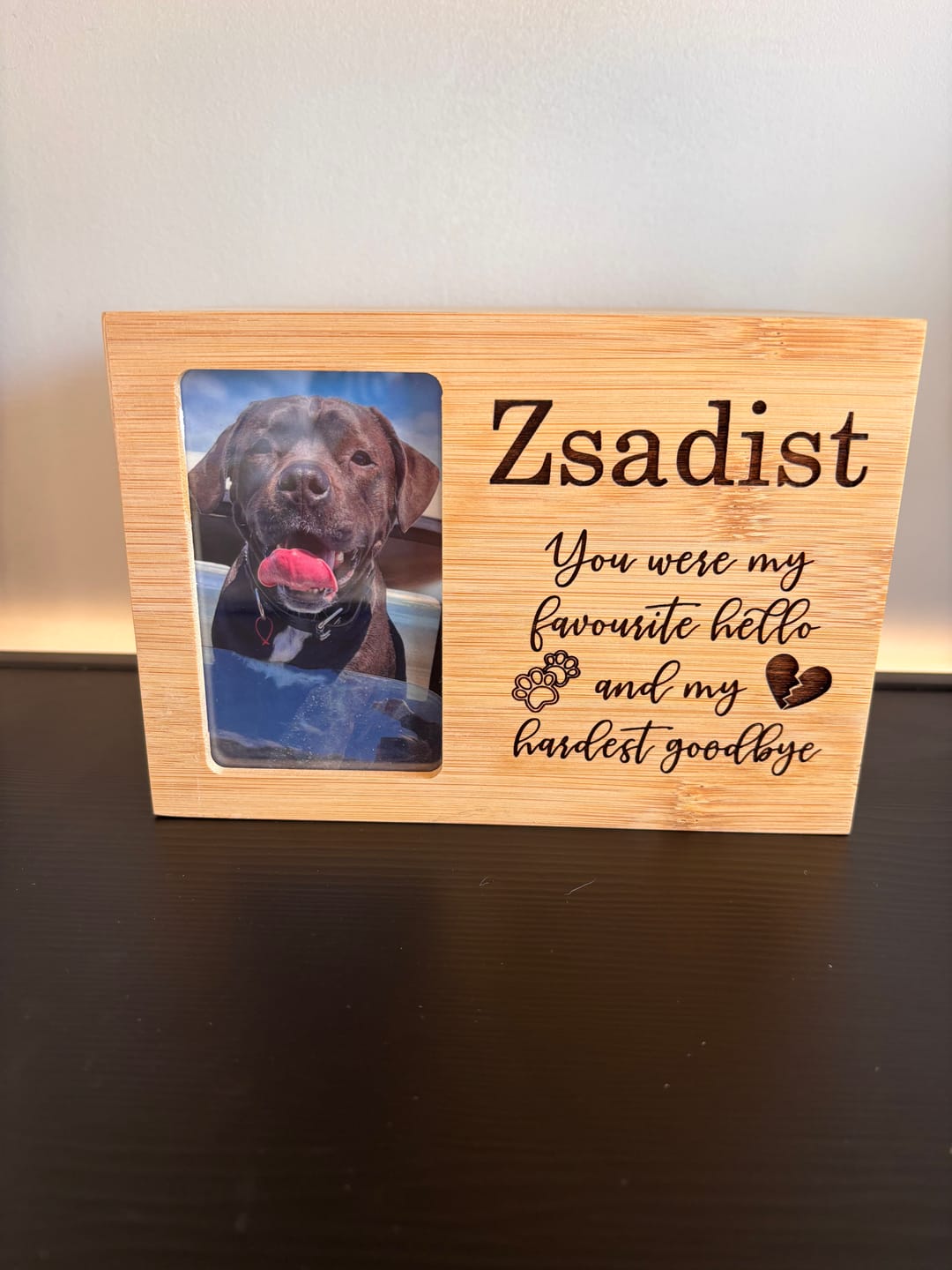 Customer photo review of Pet Memorial - You Were My Favourite Hello And My Hardest Goodbye - Personalised.