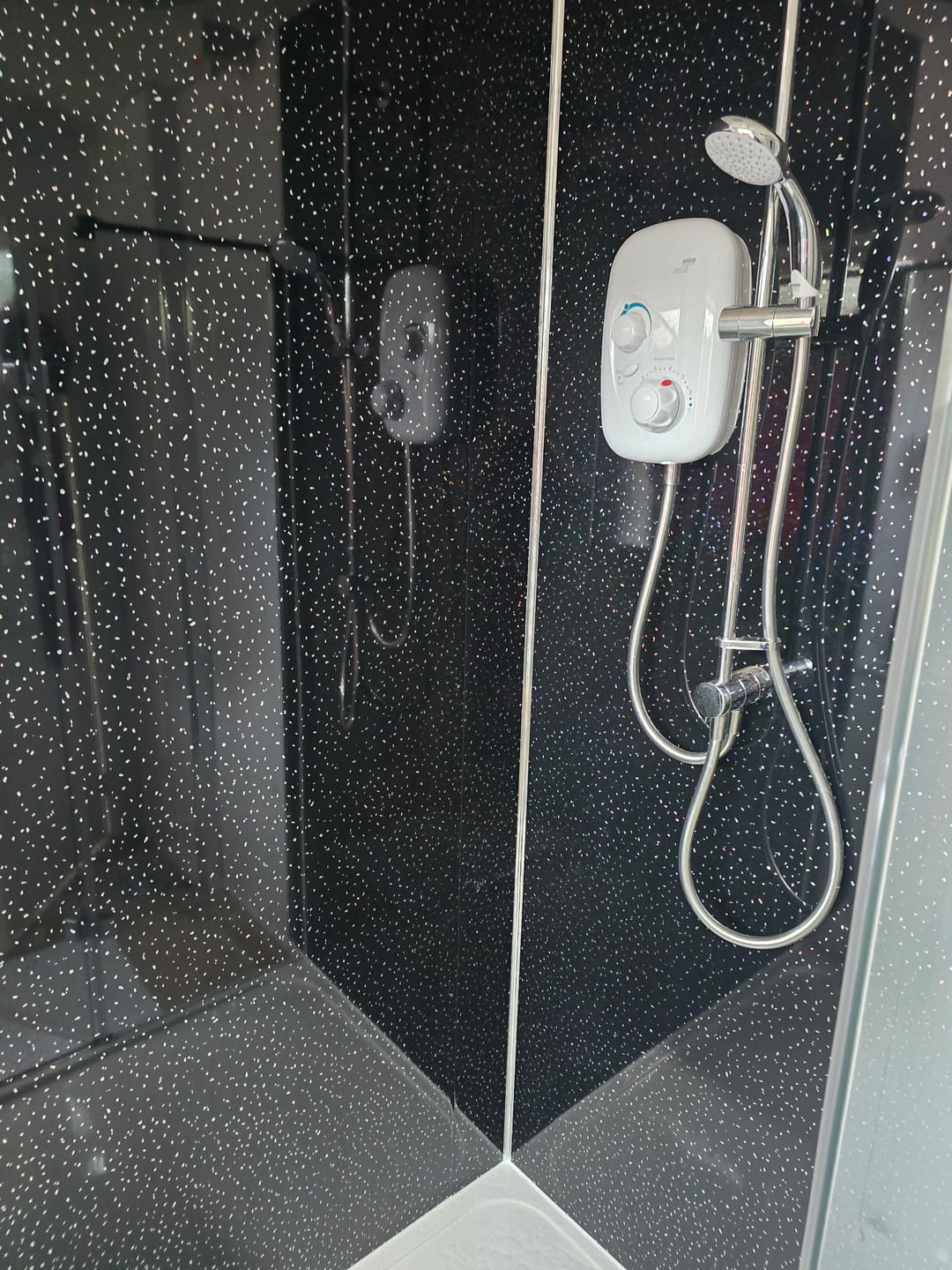 Customer photo review of 10mm Black Sparkle Gloss Shower Panel 1M x 2.4M
