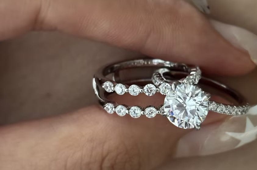 Customer photo review of S925 2.0Ct Round Cut Engagement Ring with 0.77Ct Enhancer Wedding Band For Everyday Wear