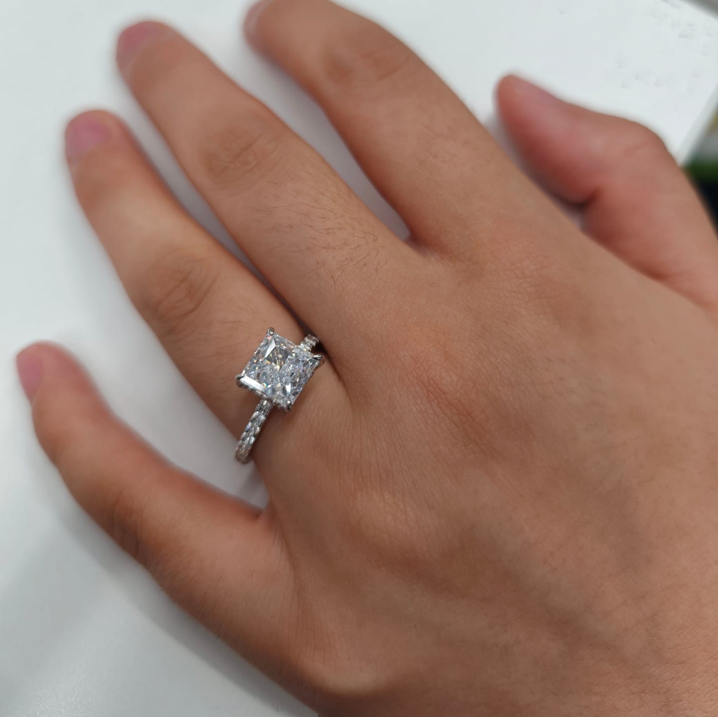 Customer photo review of S925 2 Ct Princess Cut Sparkle Square Engagement Ring For Women Everyday Wear In Sterling Silver
