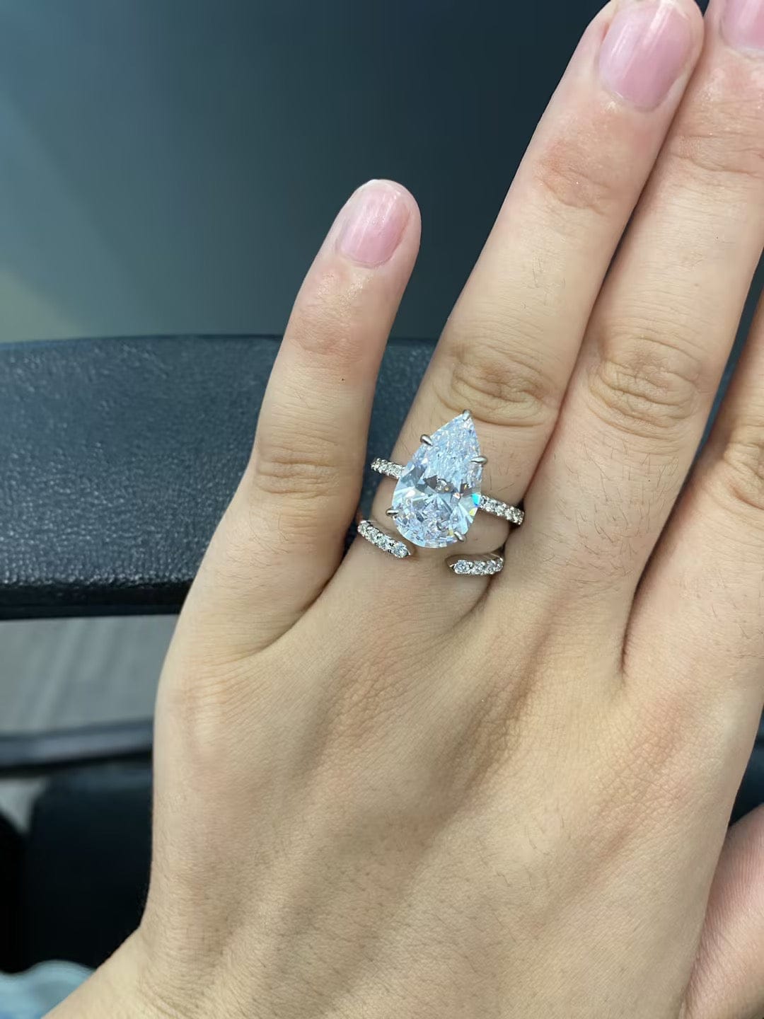 Customer photo review of S925 4.5Ct Pear Cut Wedding Ring & Open Wedding Band Bridal Rings Travel Rings For Her