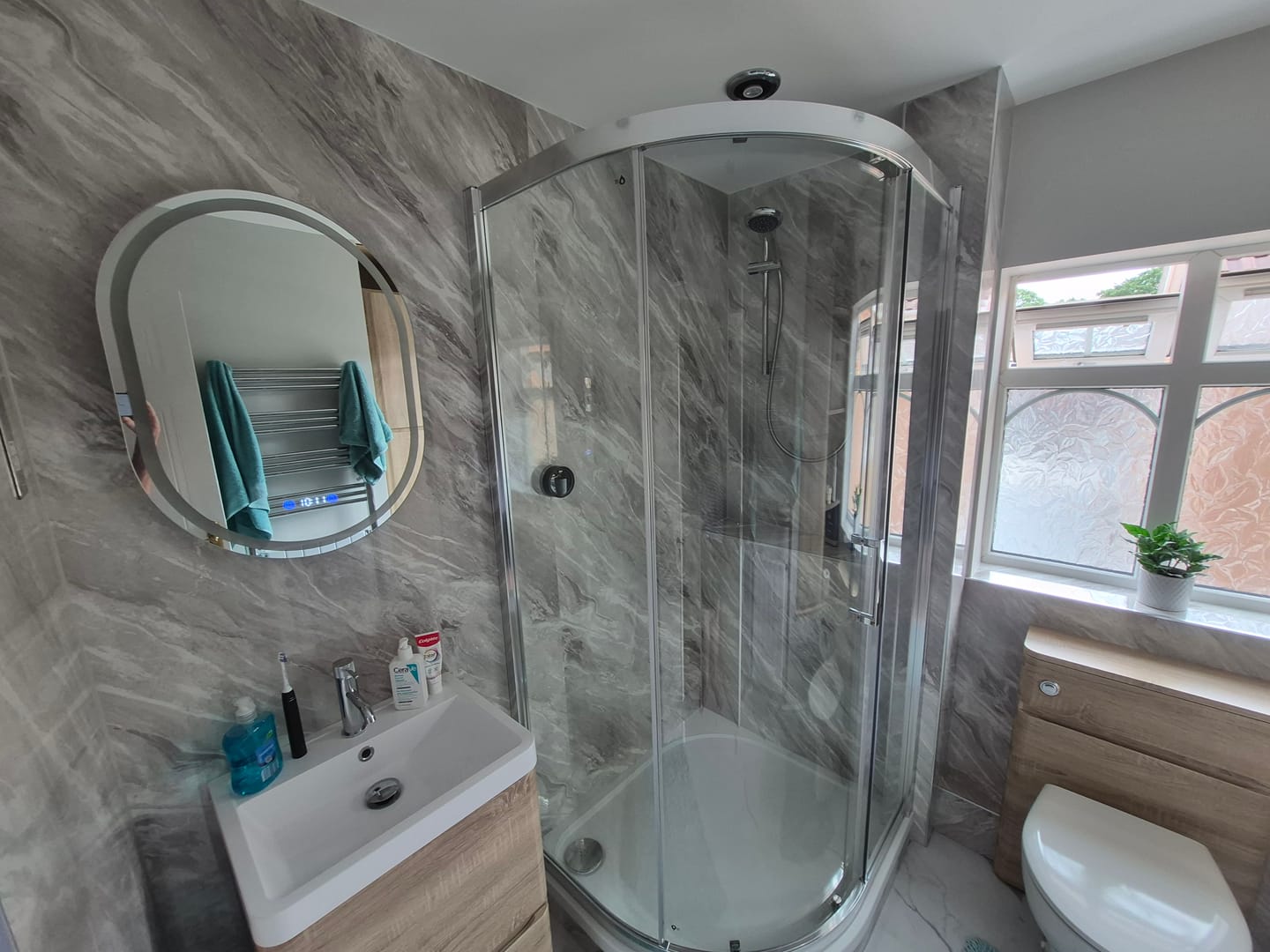 Customer photo review of 10mm Light Grey Marble Gloss Shower Panel 1M x 2.4M