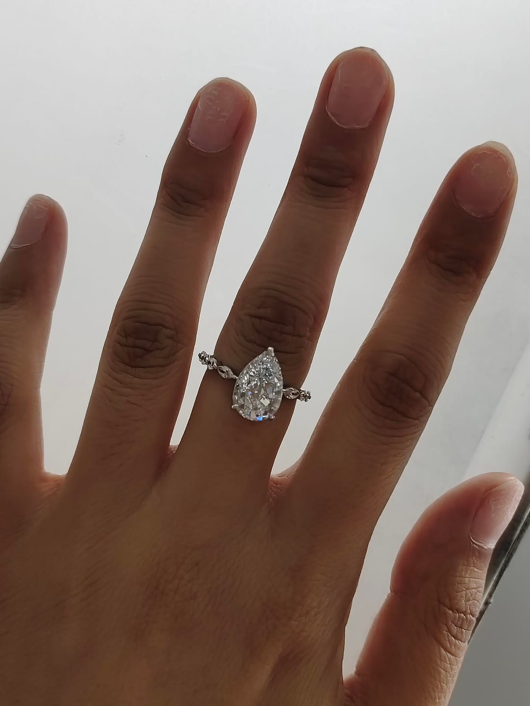 Customer photo review of S925 3 Ct Sparkle Pear Cut Simulated Diamond Engagement Ring In Sterling Silver