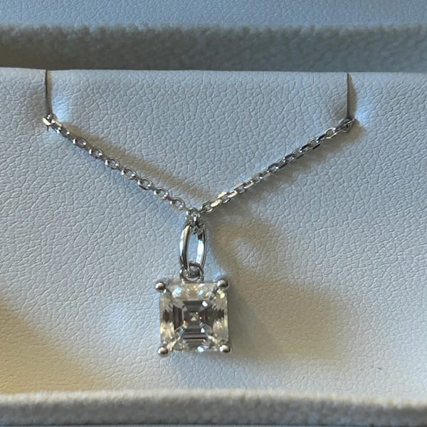 Customer photo review of Classica VVS1 Asscher Cut Moissanite Solitaire Necklace