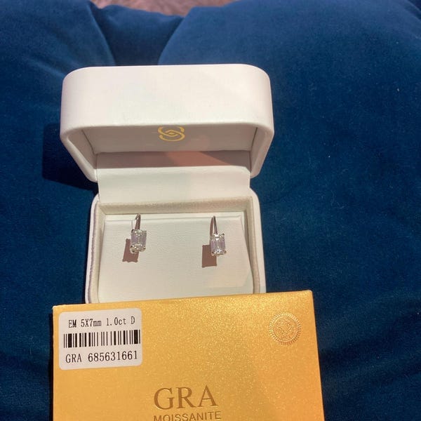 Customer photo review of Classica 2CTW Emerald Cut Lever back Drop Earrings