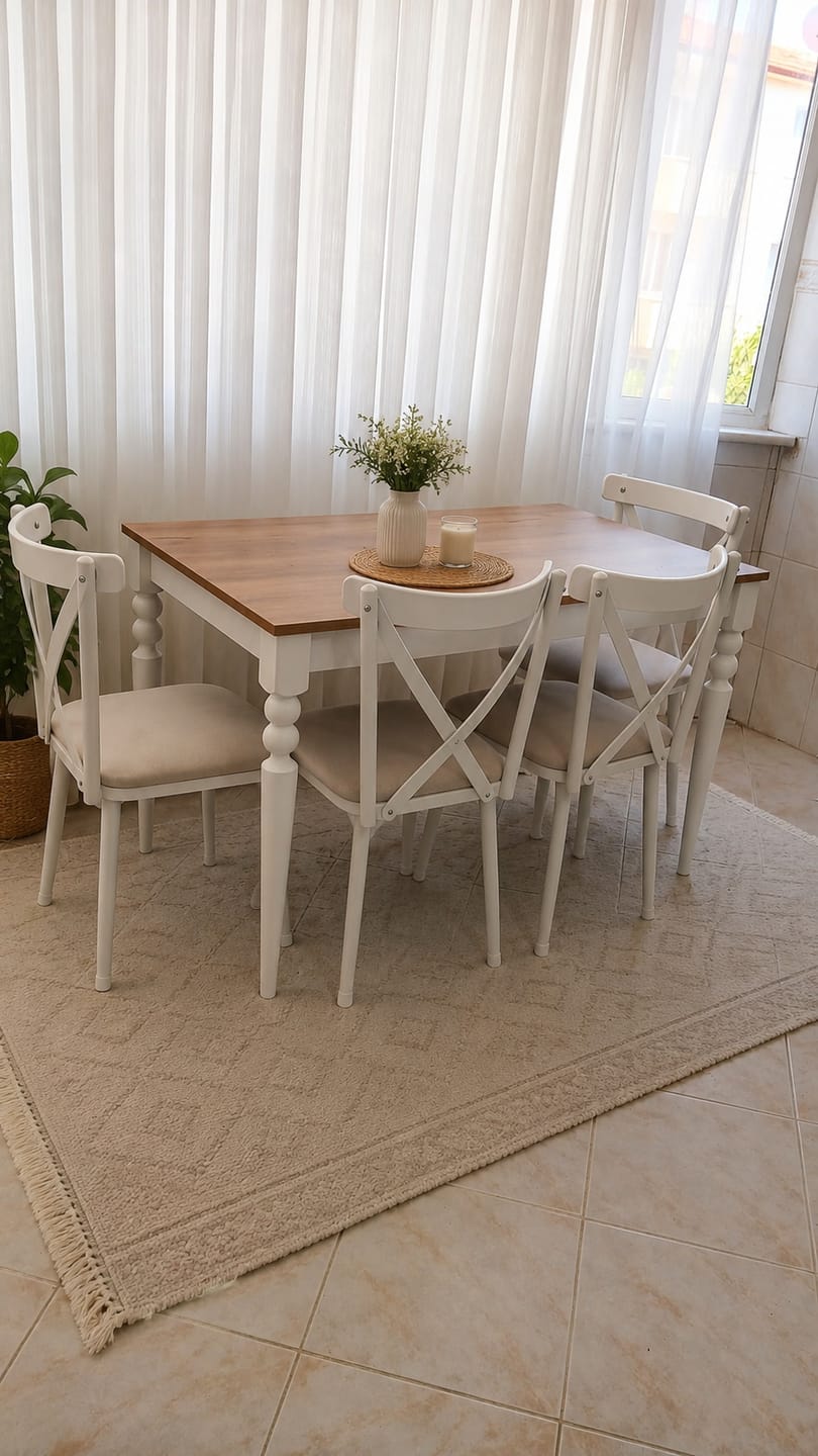 Customer photo review of Rani JC120 Mutfak Masa Sandalye Takımı Sepet Ceviz - Beyaz