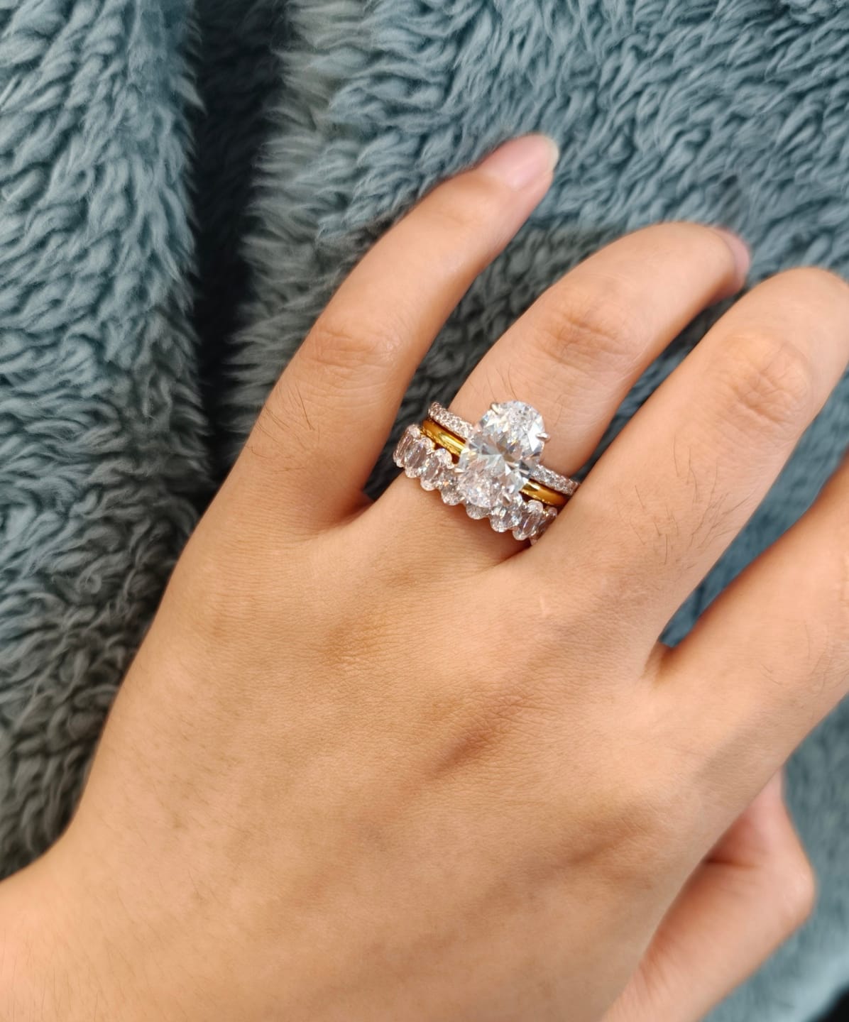 Customer photo review of S925 3PC 4.0Ct Oval Cut Wedding Ring Set Travel Ring For Her With Two Classic Wedding Bands