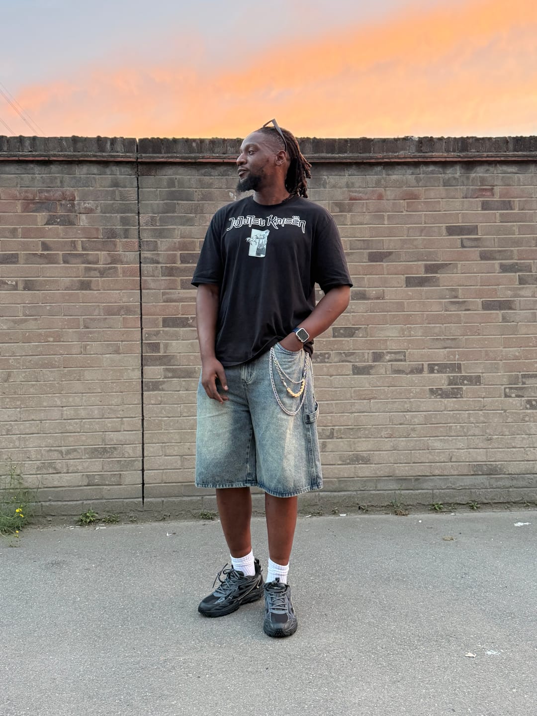 Customer photo review of Oversized Denim Jorts - Rust Blue