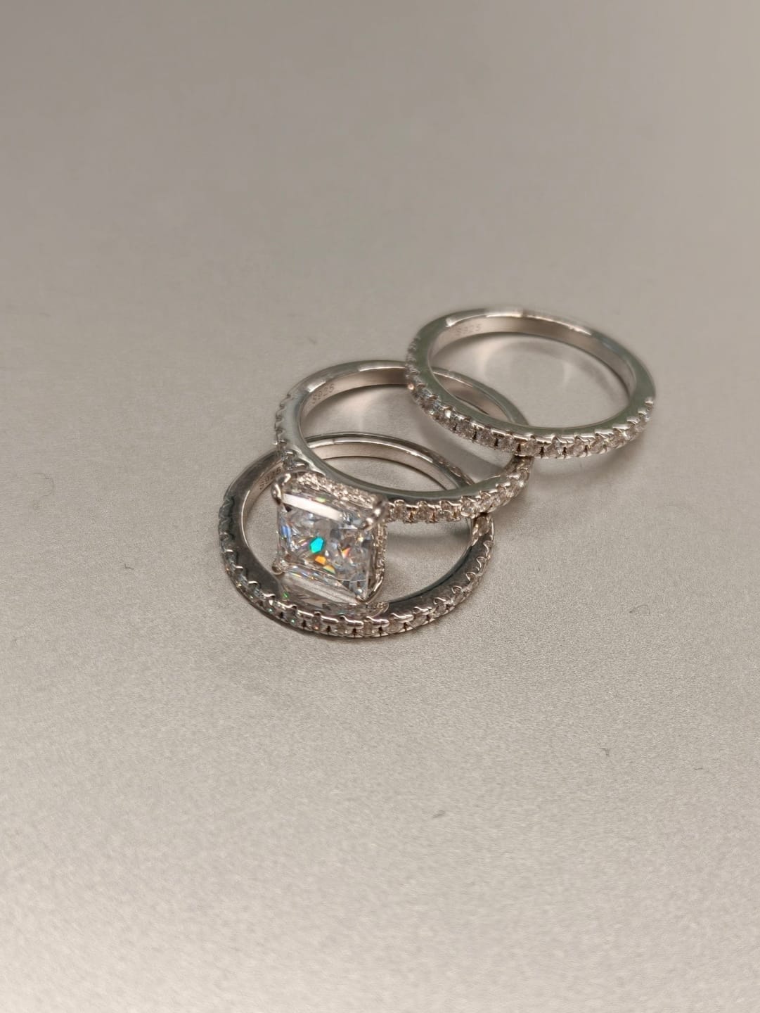 Customer photo review of S925 3PC 2.0Ct Princess Cut Wedding Ring For Her With Two Classic Wedding Bands