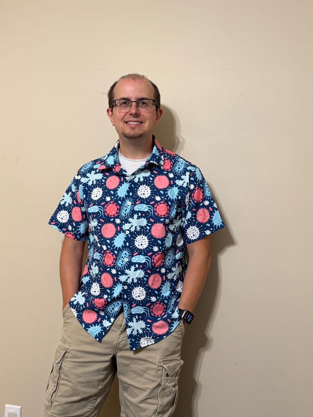 Customer photo review of Microscopic Collection Blue Science Biology Button Up Shirt