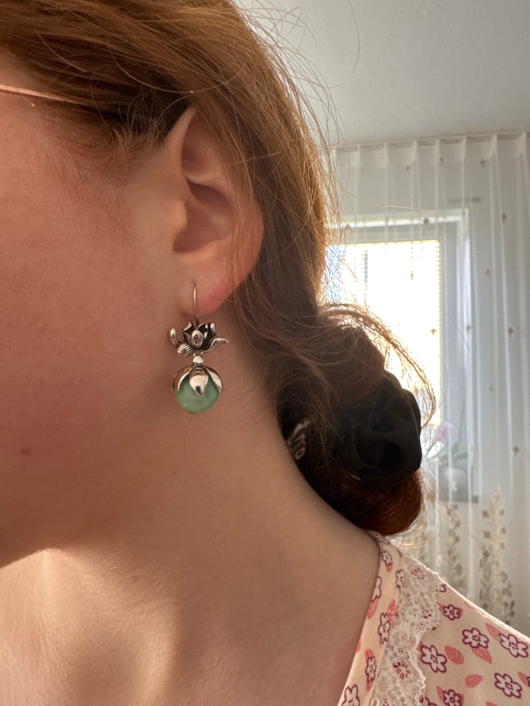 Customer photo review of Women Vintage Jade Lotus Alloy Earrings