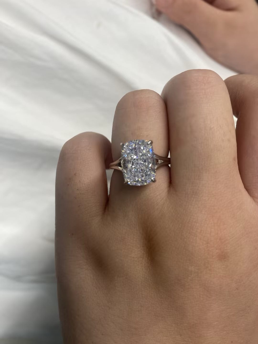 Customer photo review of S925 5.5Ct Cushion Cut Split Shank Engagement Ring Gold Plated Hidden Halo Bridal Ring For Everyday Wear