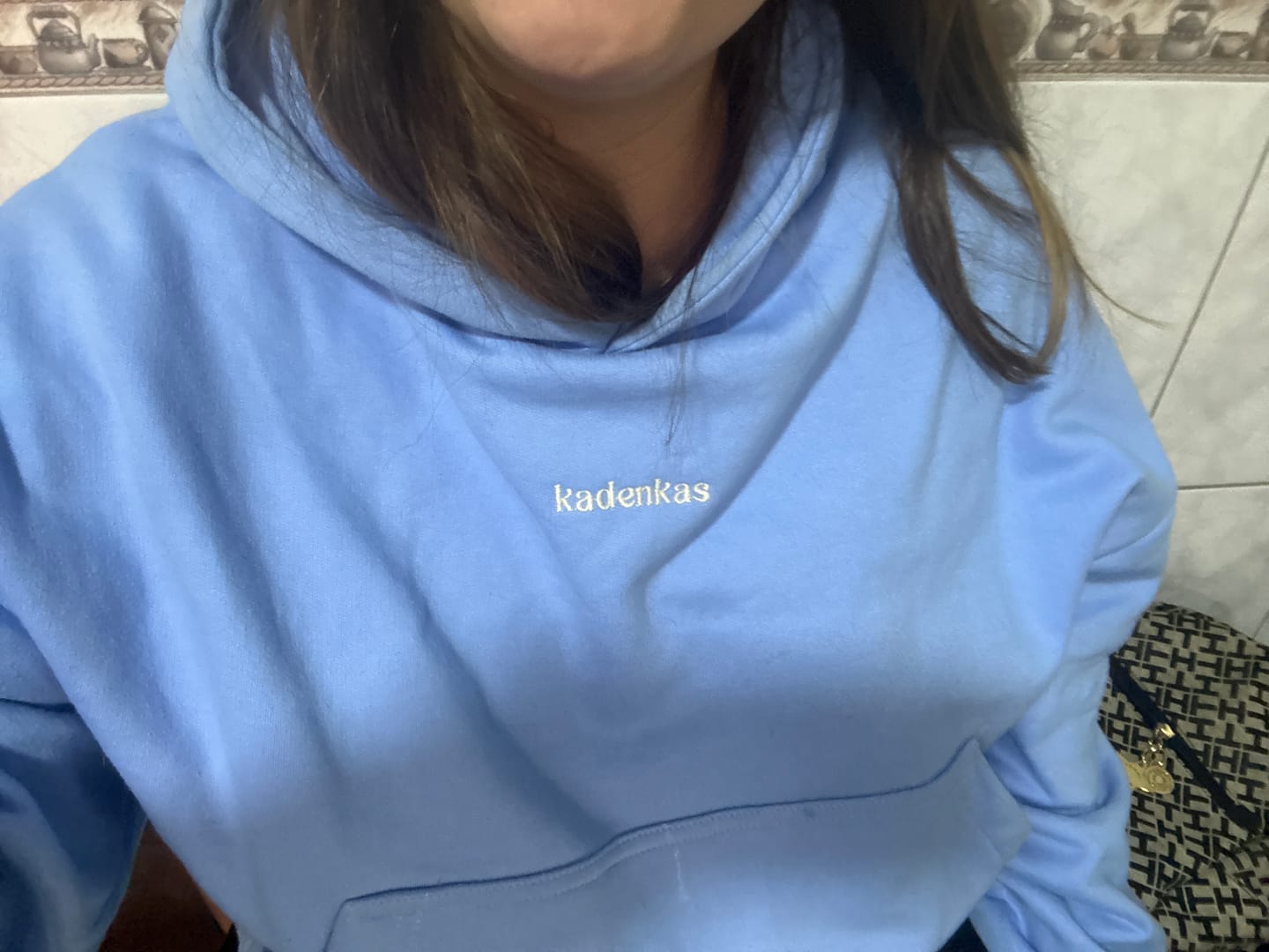 Customer photo review of (PRE-VENTA) POLERÓN HOODIE CELESTE - OVERSIZE CON GORRO LOGO Y ESPALDA BORDADO
