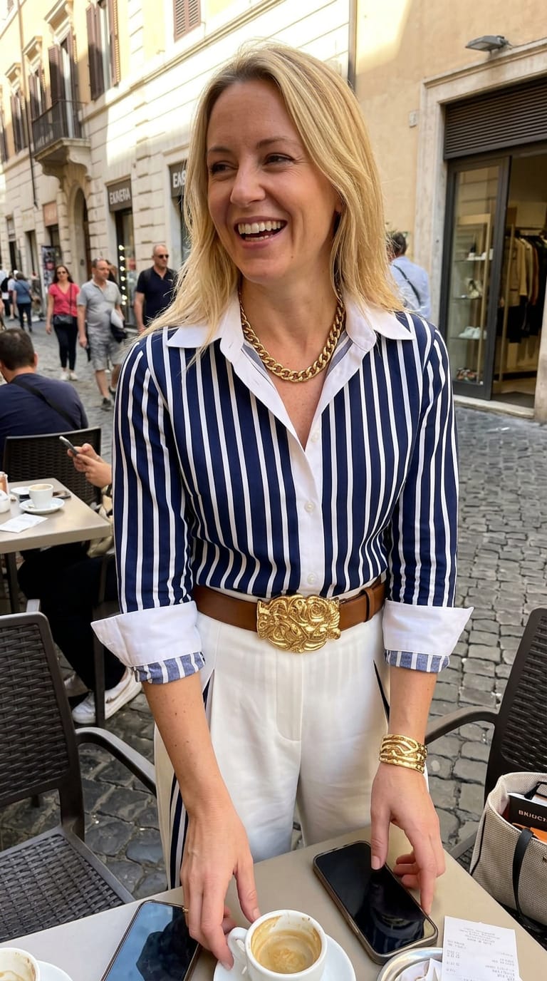 Customer photo review of Long Sleeves Buttoned Contrast Color Striped Lapel Blouses&Shirts Tops