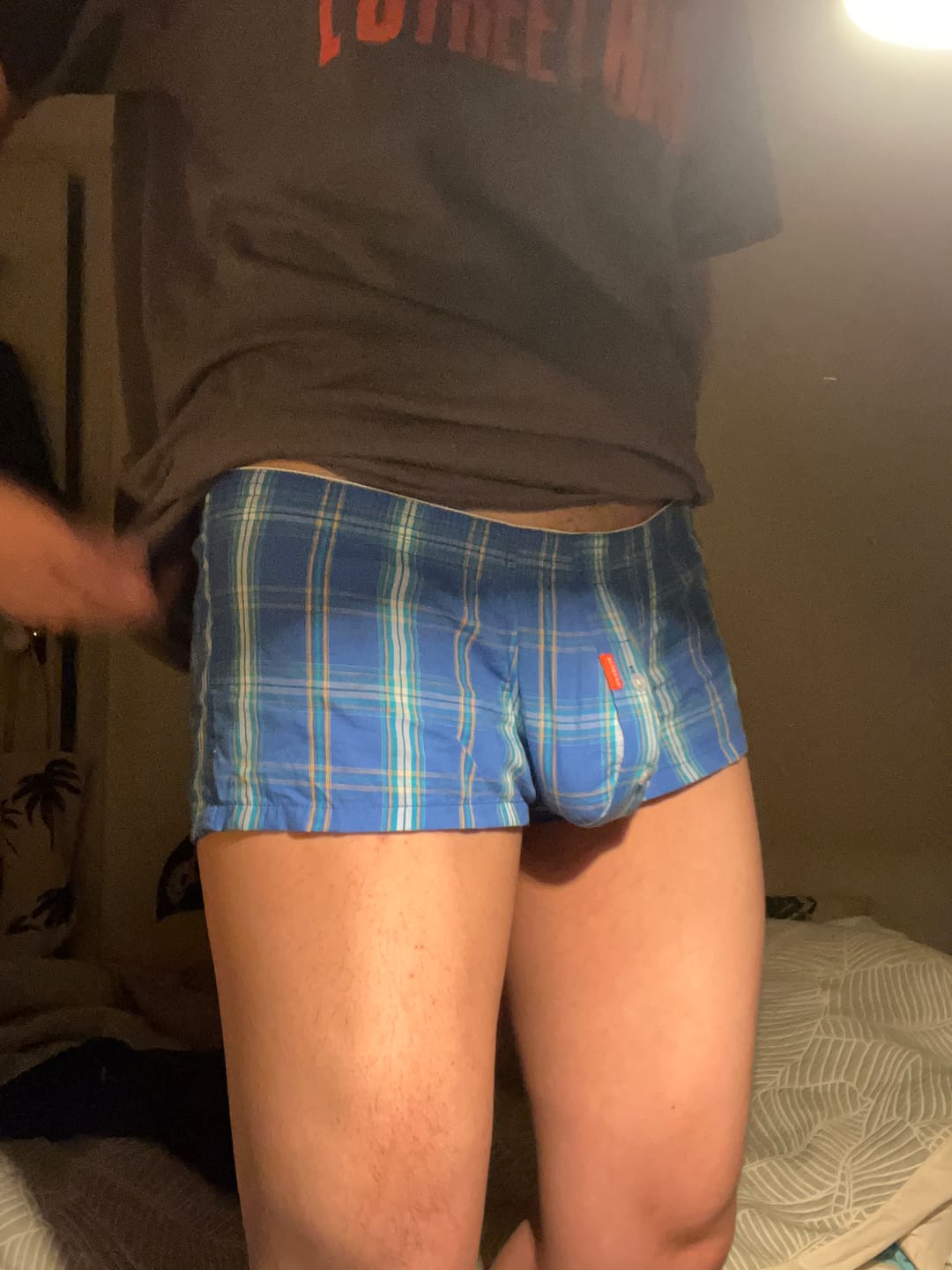 Customer photo review of Men's Classic Plaid Cotton Trunks With Button Fly
