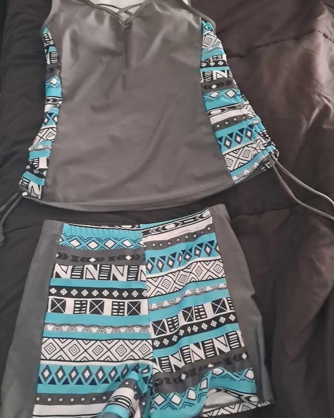 Customer photo review of ⏰LAST DAY 50% OFF - Miraclesuit Women's Tummy Control Tankini Set with Built-In Bra – Flattering Boho Swimwear with Shorts