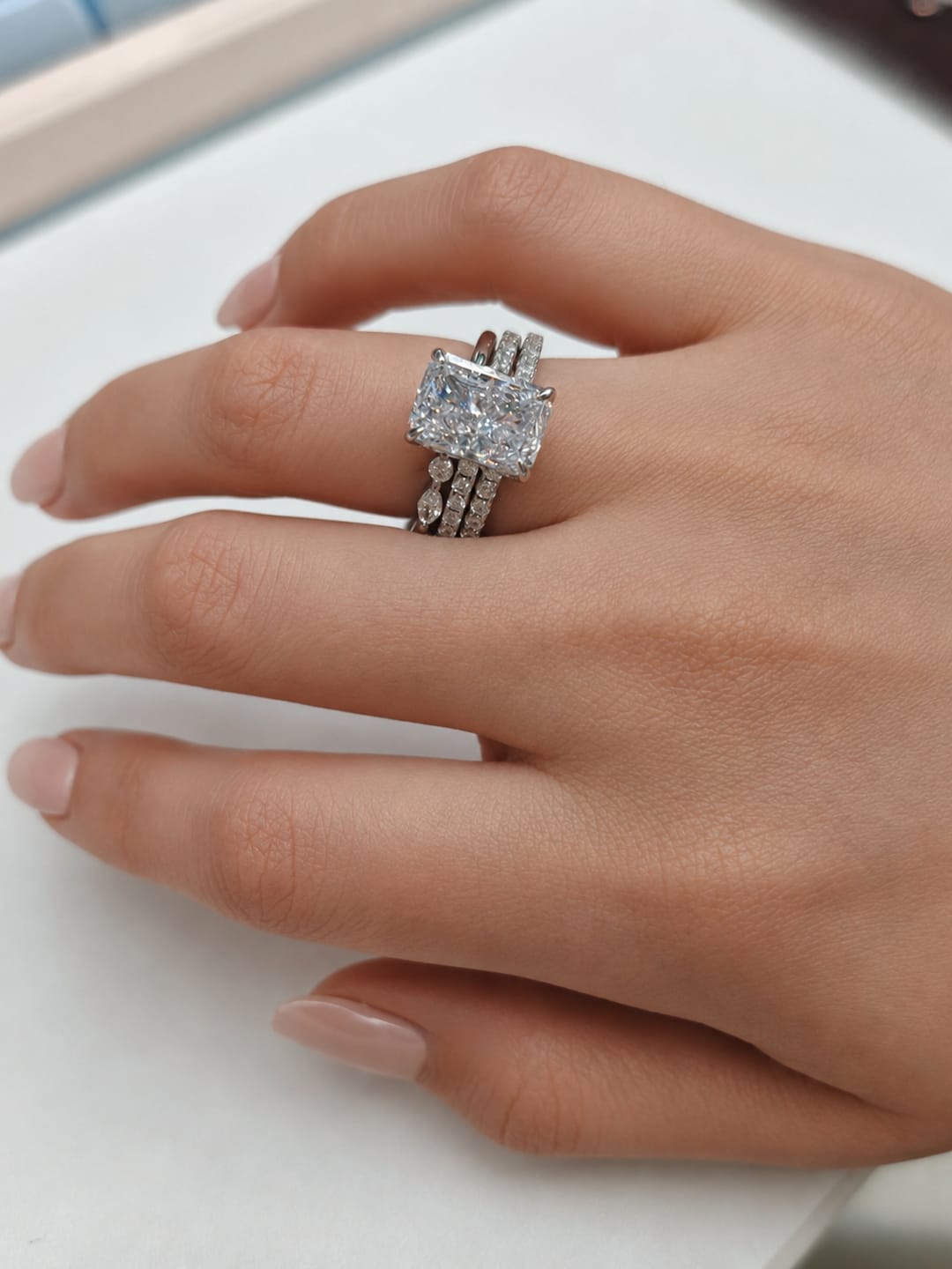 Customer photo review of S925 3.5Ct Radiant Cut 3PC Wedding Ring Set Stackable Rings For Everyday Wear