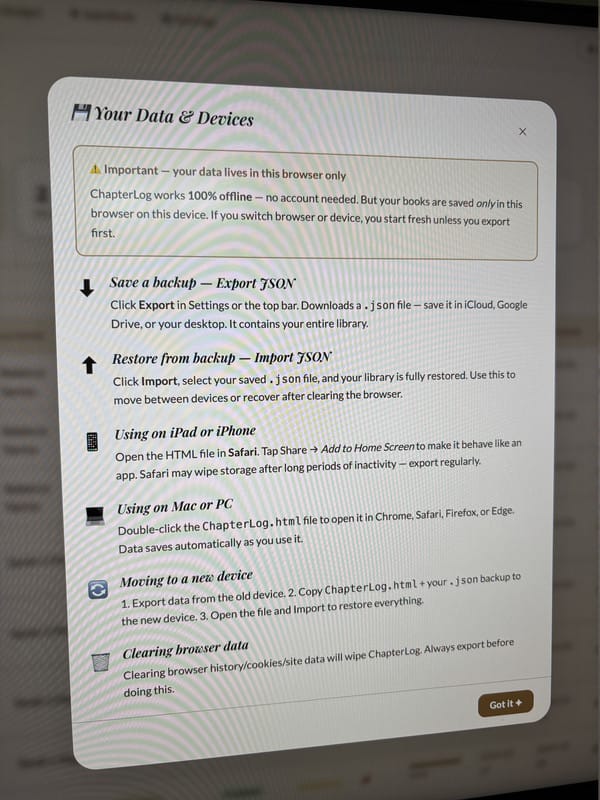 Customer photo review of Reading Journal Template - ChapterLog