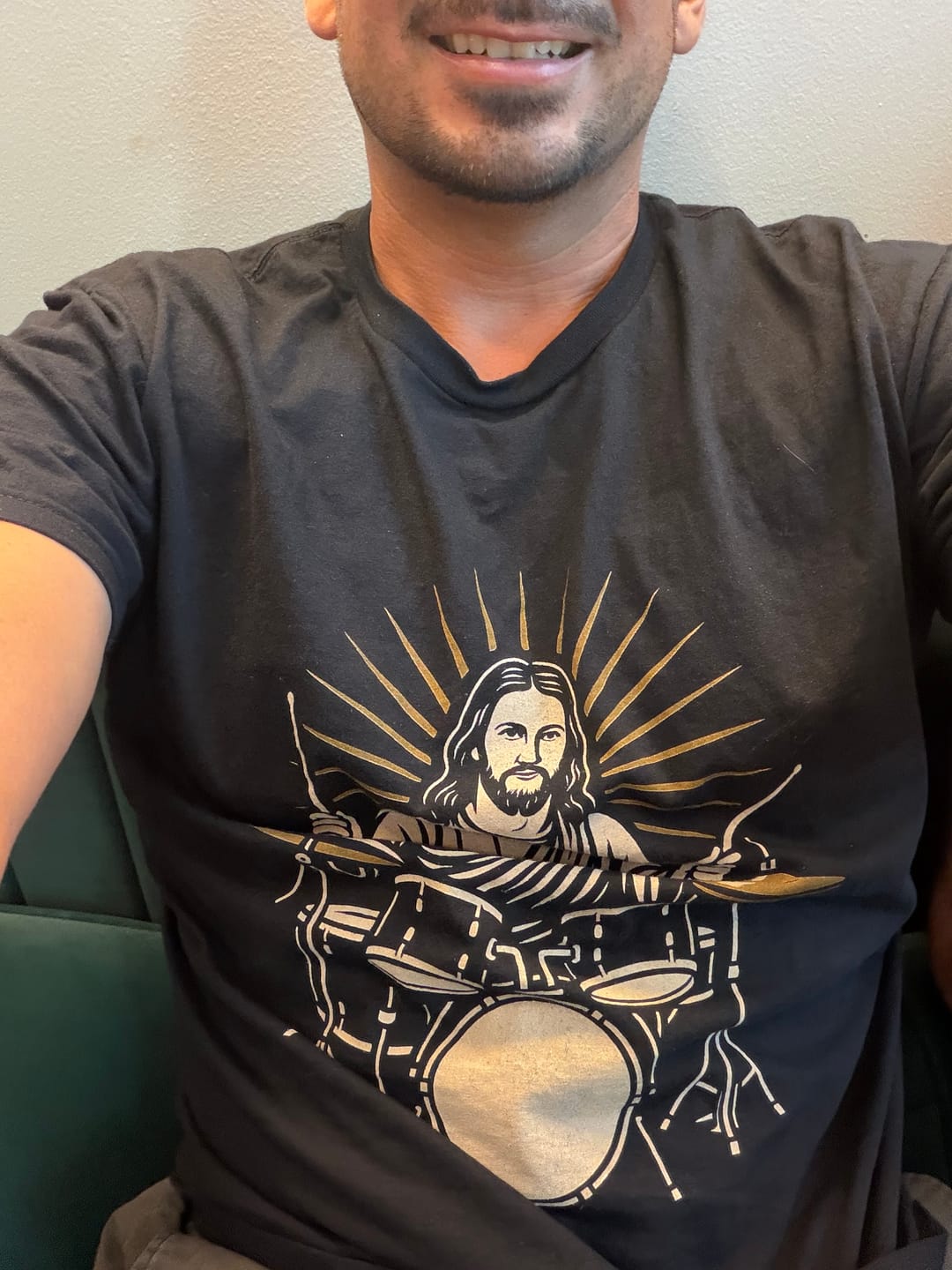 Customer photo review of Jesus Drums T-Shirt