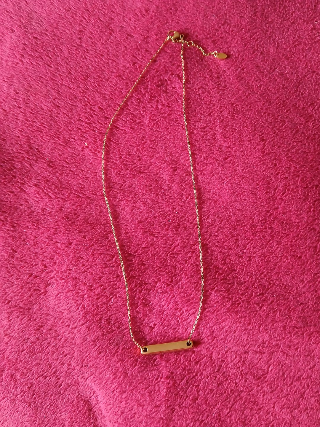 Customer photo review of 3cm Letter Bar Necklace in Gold Horizontal