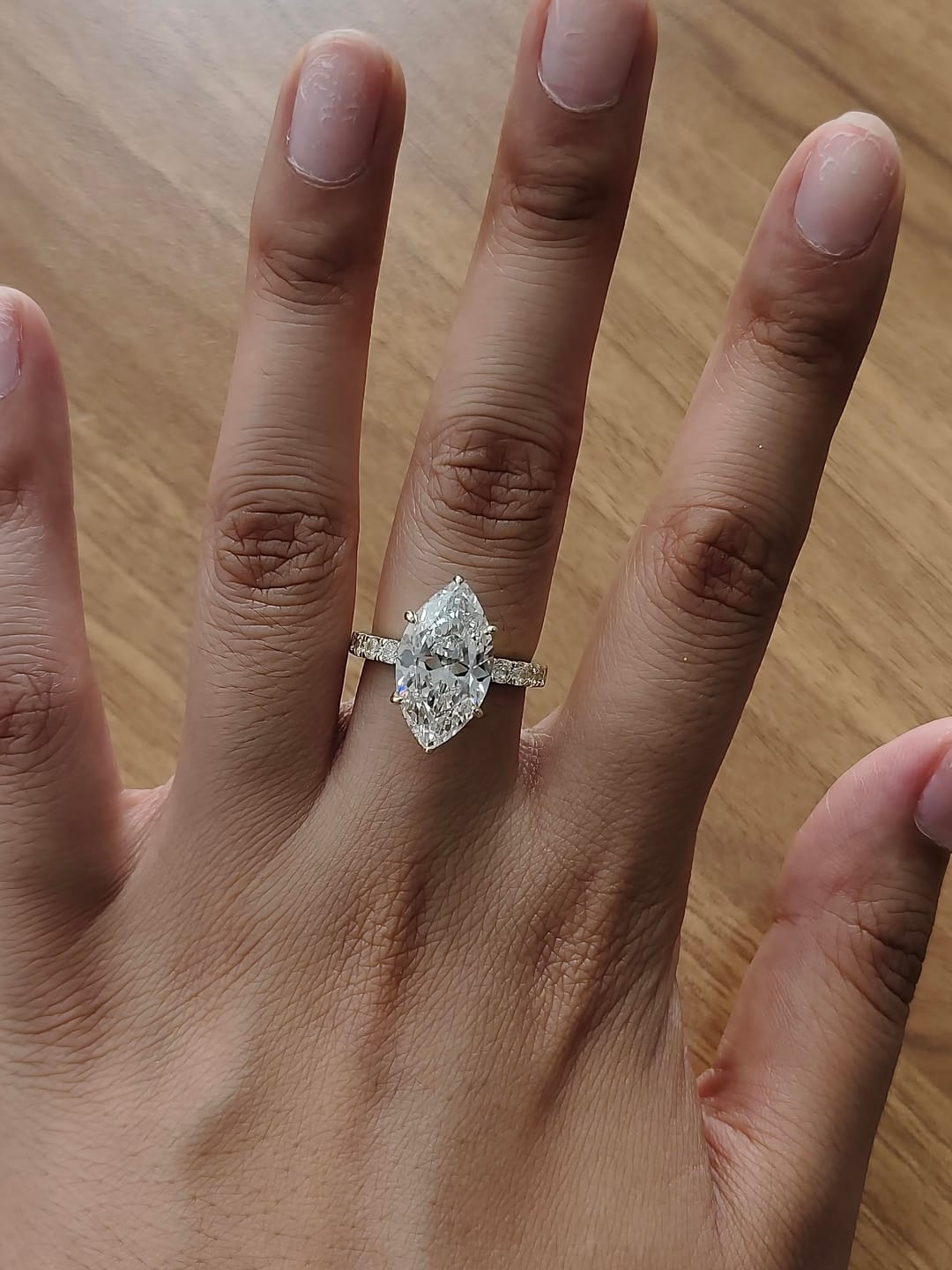Customer photo review of S925 4.5Ct Marquise Cut Engagement Ring Hidden HalocTravel Ring In Sterling Silver