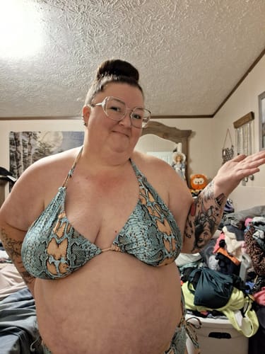 Customer photo review of Turquoise Snake Triangle Bikini Top