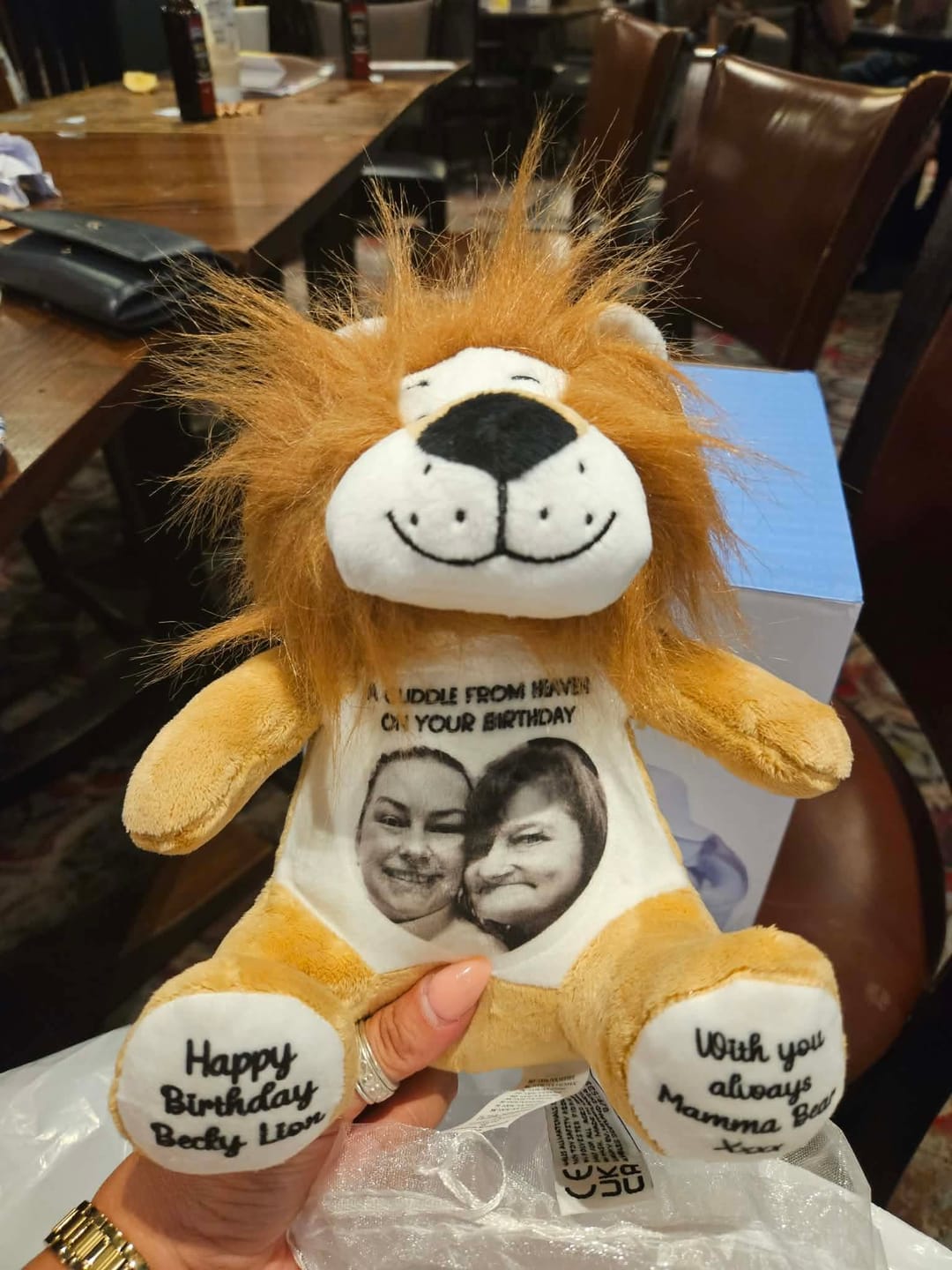 Customer photo review of Design a Personalised Lion Teddy – Add Your Photo, Name or Message