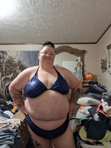 Customer photo review of Metallic Blue Mermaid Cheeky Bikini Bottom