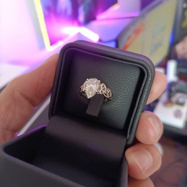 Customer photo review of Celtic Engagement Ring 2 Carat Pear Cut Lab Grown Diamond Solitaire Ring