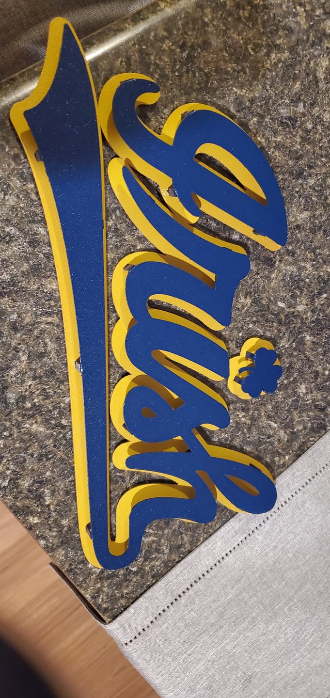 Customer photo review of Notre Dame "Irish" Script Vintage 3D Metal Wall Art