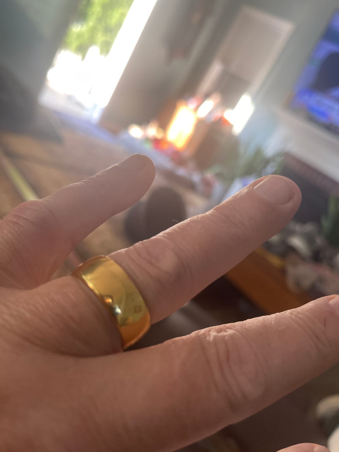 Customer photo review of 8mm - 14k Yellow Gold Tungsten Wedding Band, High Polish Dome Shape, Anniversary Ring