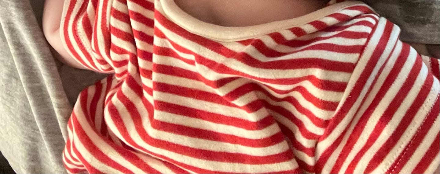 Customer photo review of Red & Blue Striped Organic Baby Bodysuit Set - 2 Pack