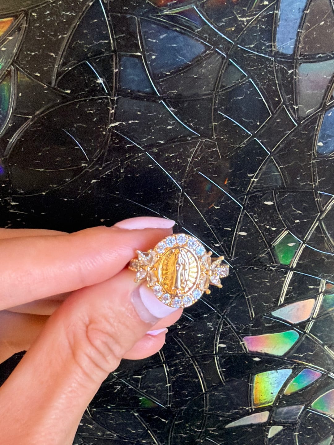 Customer photo review of FREE Today: Elegant Virgin Mary Emblem Ring: Sacred Detail for Daily Devotion