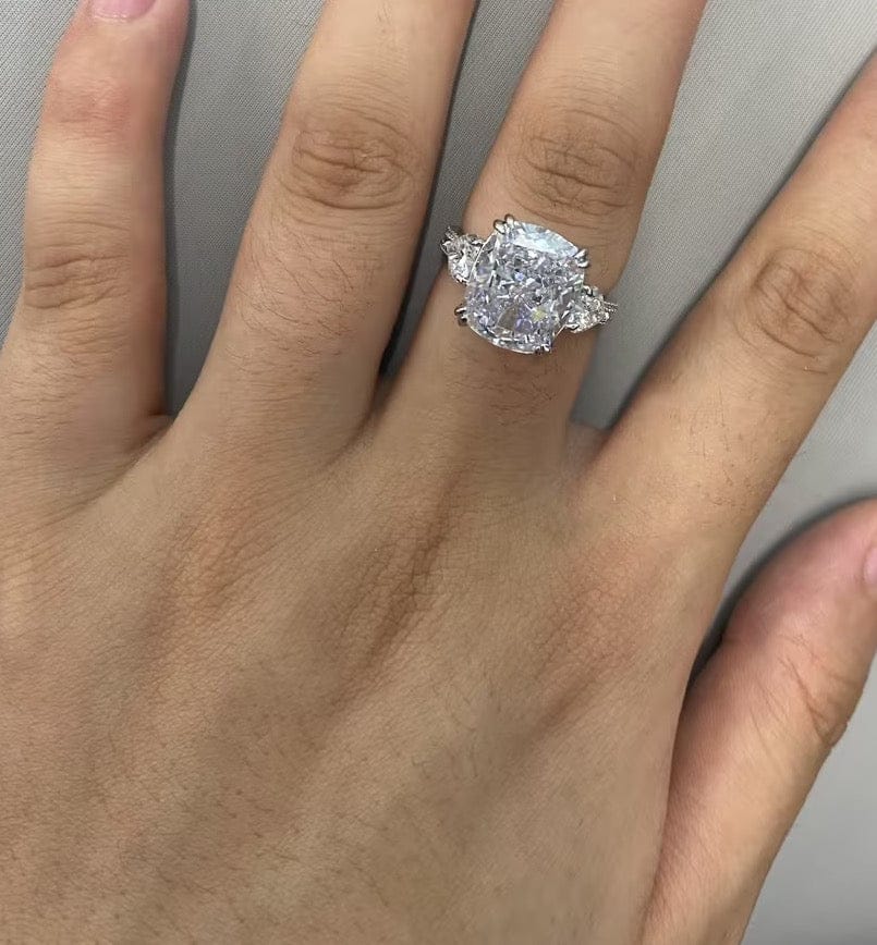 Customer photo review of S925 6.0Ct Cushion Cut Three Stone Engagement Ring Simulated or Moissanite Diamond Bridal Rings For Women