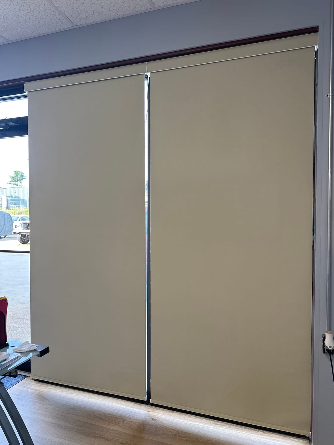 Customer photo review of SmartWings Motorized Roller Shades 100% Blackout Dual-Sided Bouvardia