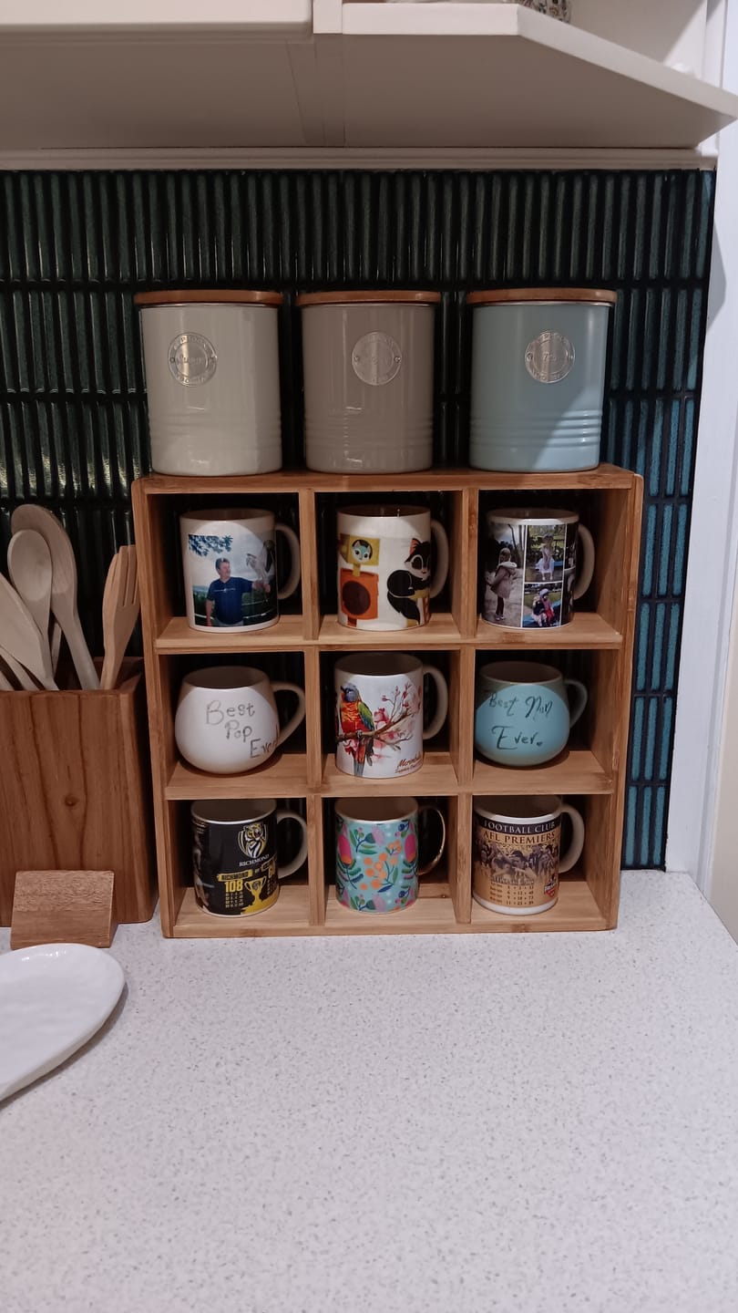 Customer photo review of Coffee Tea Mug Cup Display Shelf (9 Cube)