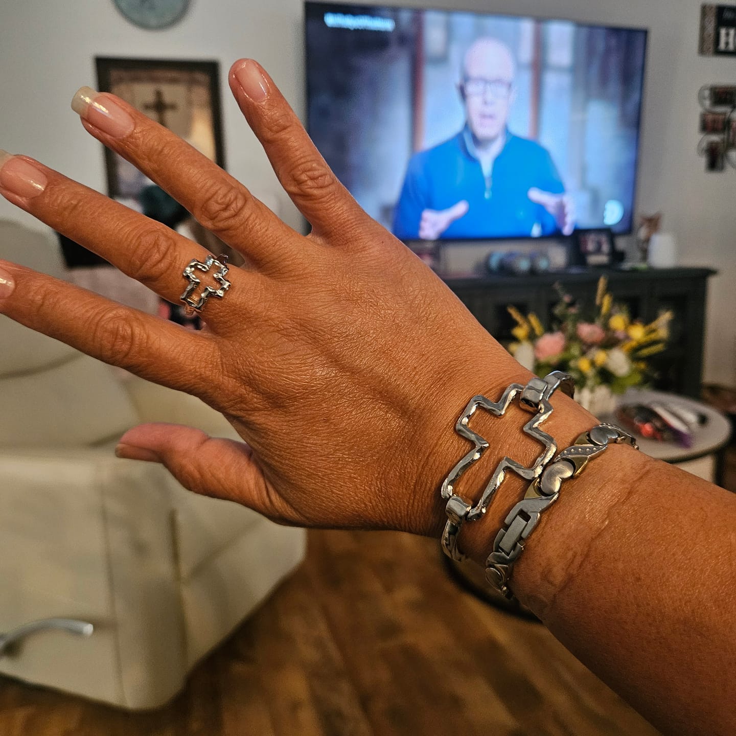 Customer photo review of FREE Today: Hammered Cross Bangle & Ring Set: A Symbol of Faith and Refined Simplicity