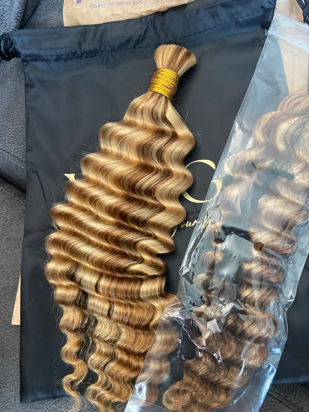 Customer photo review of #27/#30/#613 Mix Color Blend Deep Wave Bulk Human Braiding Hair